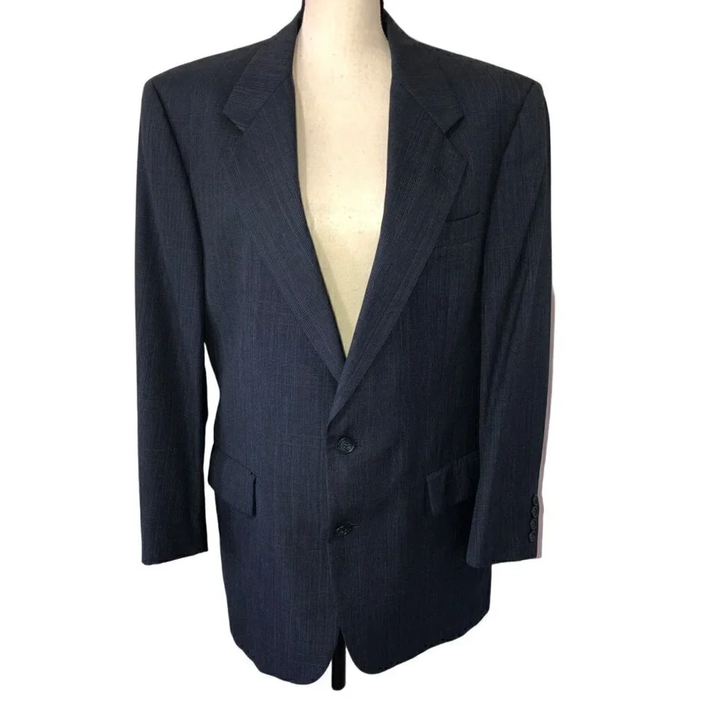 Hart Schafner Marx Mens Size 40R Sport Coat Blazer Blue 2 Button Glen Plaid FLAW